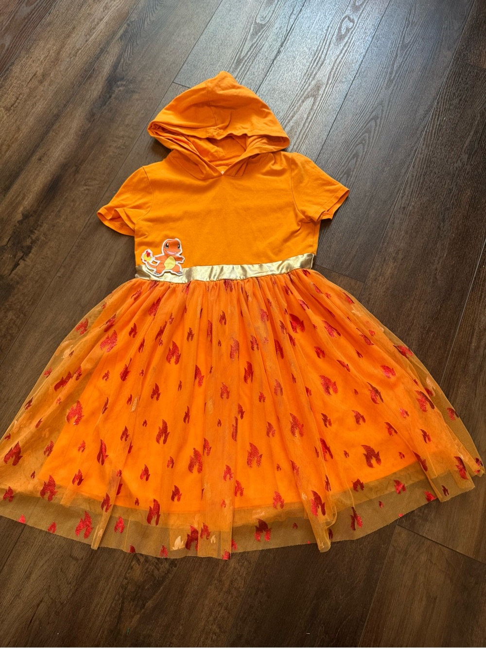 Girls Pokemon Charmander Flame Costume Dress with Hood size 10/12.